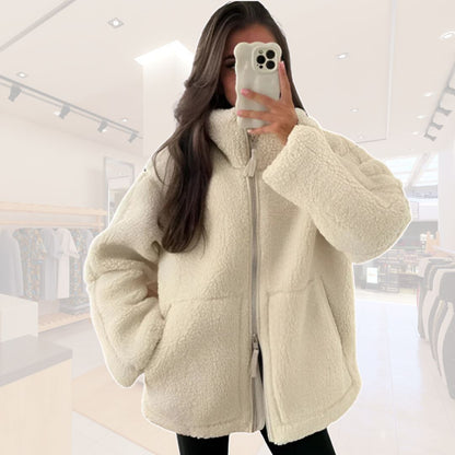 Dam Teddy Fleecejacka Överdimensionerad Mjuk Fleece-1