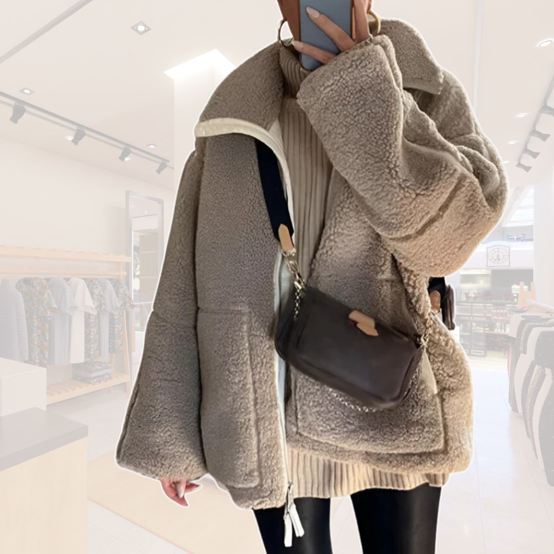 Dam Teddy Fleecejacka Överdimensionerad Mjuk Fleece-5