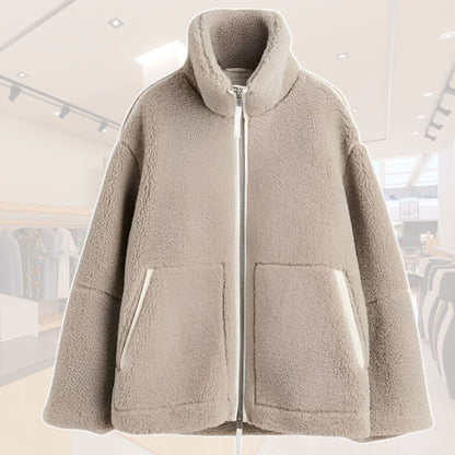 Dam Teddy Fleecejacka Överdimensionerad Mjuk Fleece-4