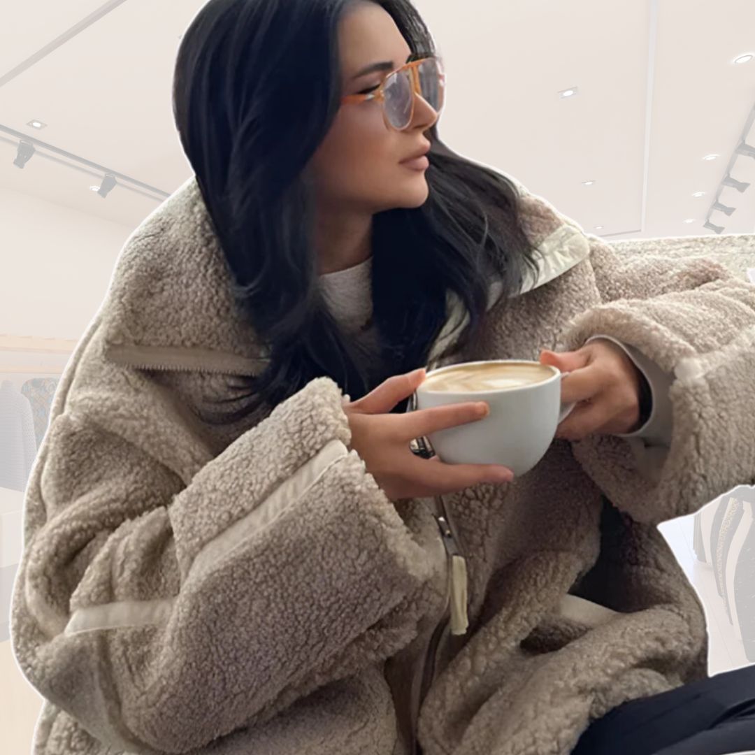 Dam Teddy Fleecejacka Överdimensionerad Mjuk Fleece-2