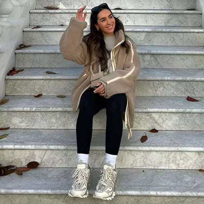 Dam Teddy Fleecejacka Överdimensionerad Mjuk Fleece-3