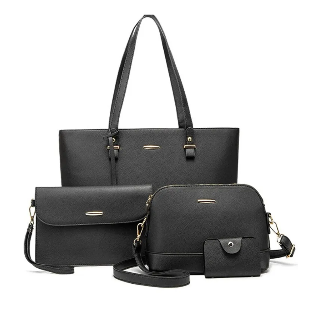Svart Handväska Set för Dam – 4 Delar i Syntetiskt Läder med Stabilt Handtag och Elegant Design 1