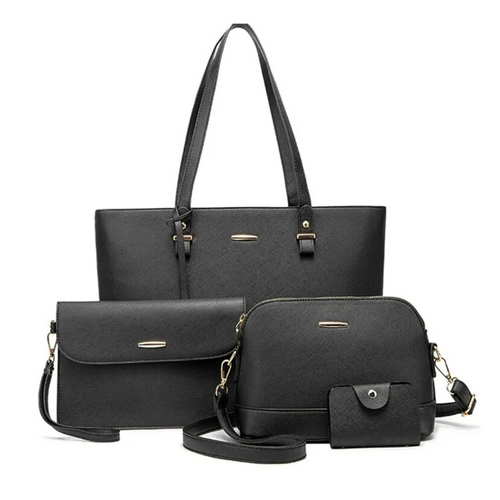 Svart Handväska Set för Dam – 4 Delar i Syntetiskt Läder med Stabilt Handtag och Elegant Design 1