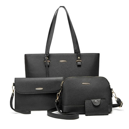 Svart Handväska Set för Dam – 4 Delar i Syntetiskt Läder med Stabilt Handtag och Elegant Design 2