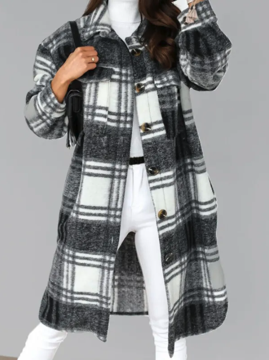 Variant image for Damjacka Wollmantel med Unikt Stickmönster Bomull Polyester-13