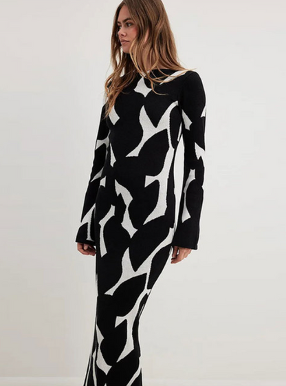 Dam Klänning Lång Stickad med Långa Ärmar Mjuk Material Elegant Silhuett-6