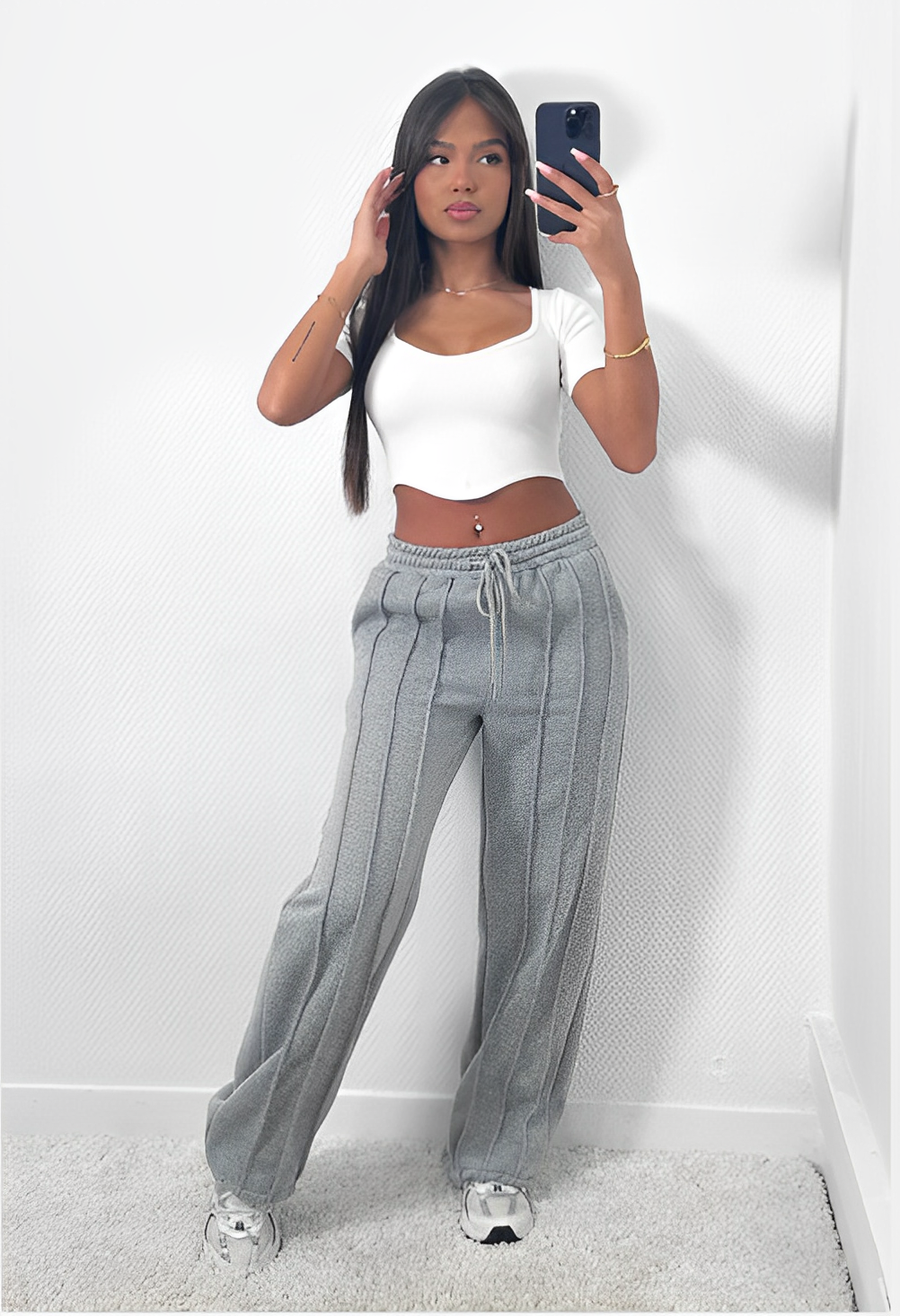 Variant image for Dam Joggingbyxor Randig Loose Fit Mjuk Andningsbar Material-1