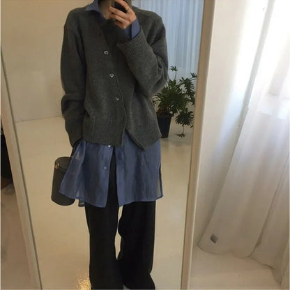Dam Långärmad Blus Knapp Ner Polyester Loose Fit 2