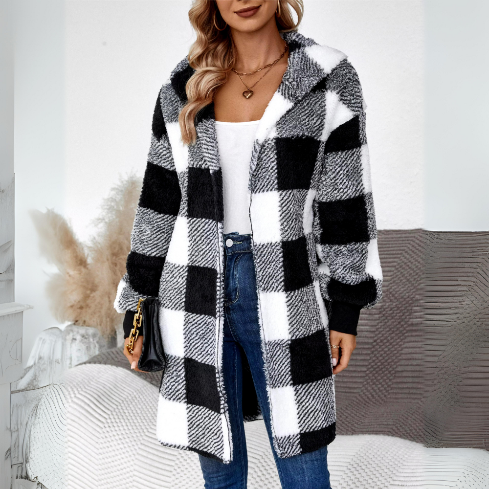 Damjacka med Huva Mjuk och Naturlig Textil, Elegant Snitt för Vardagsbruk och Fest-1
