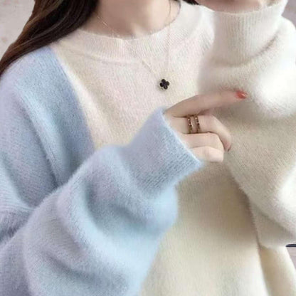 Dam Stickad Tröja Cirkulär Halsringning Mjuk med Kontrastdetaljer-3