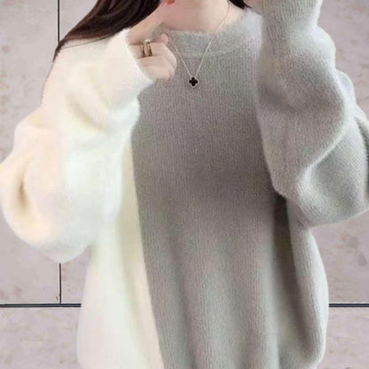 Dam Stickad Tröja Cirkulär Halsringning Mjuk med Kontrastdetaljer-1