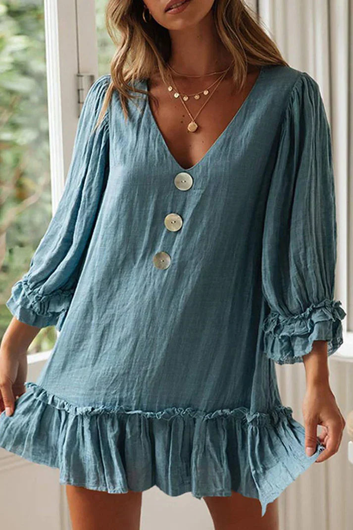 Fina Dam Klänningar V-ringning Enfärgad Lätt Tyg-3