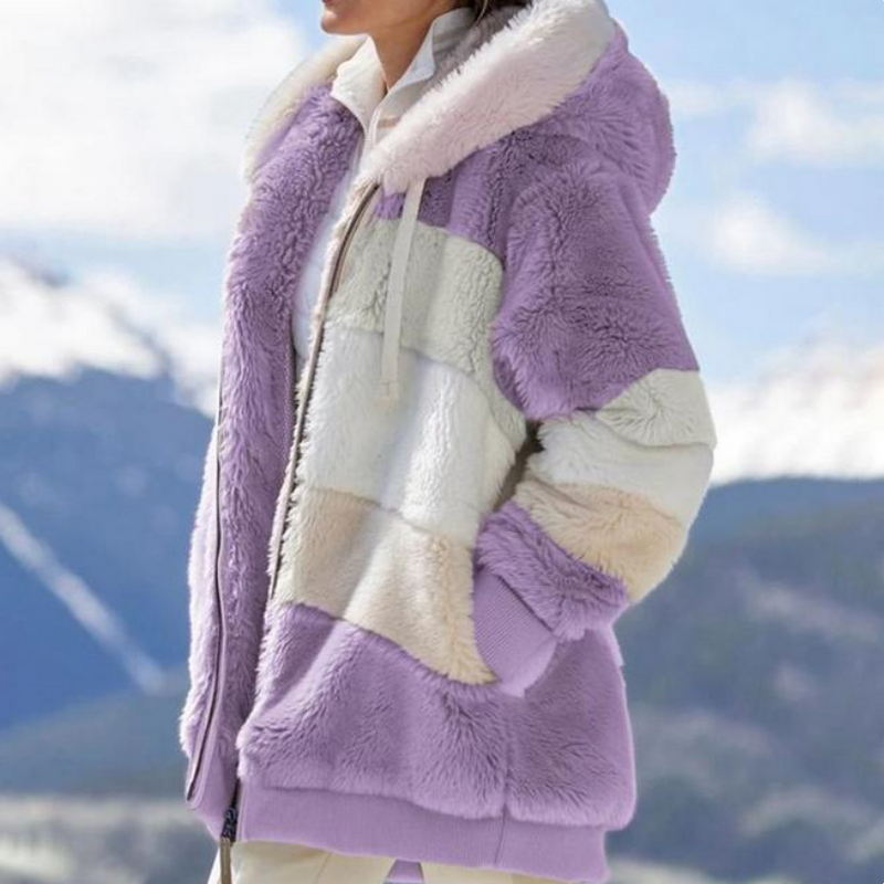 Kvinnors Lapptäcksjacka med Huva Polyester Casual-3