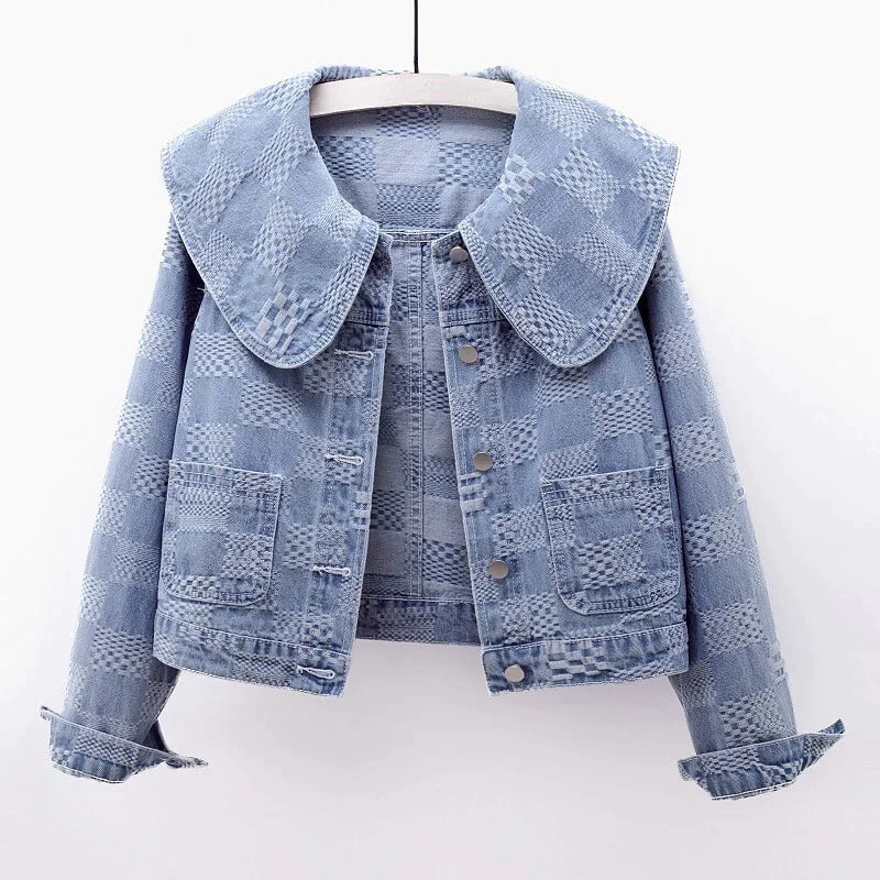 Dam Jeansjacka med Stor Krage i Hållbar Denim-5