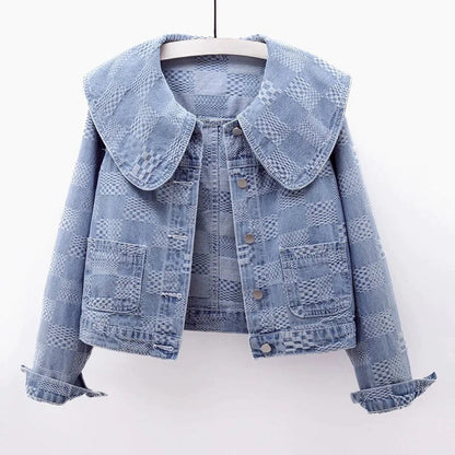 Dam Jeansjacka med Stor Krage i Hållbar Denim-5