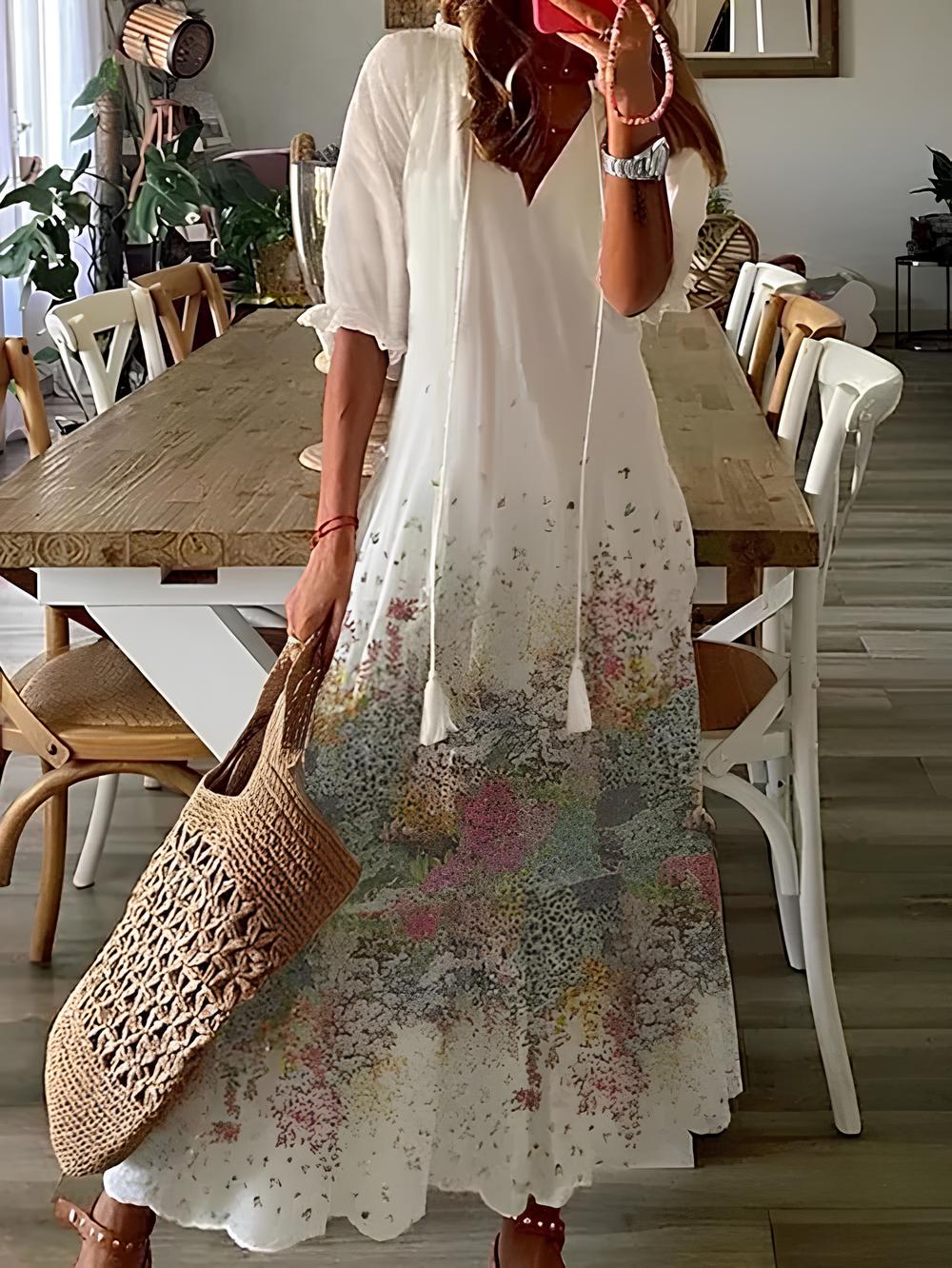 Långklänning Dam med Ruffles i Mjuk Tyg för Fest och Bröllop-2