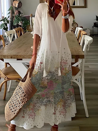 Långklänning Dam med Ruffles i Mjuk Tyg för Fest och Bröllop-2