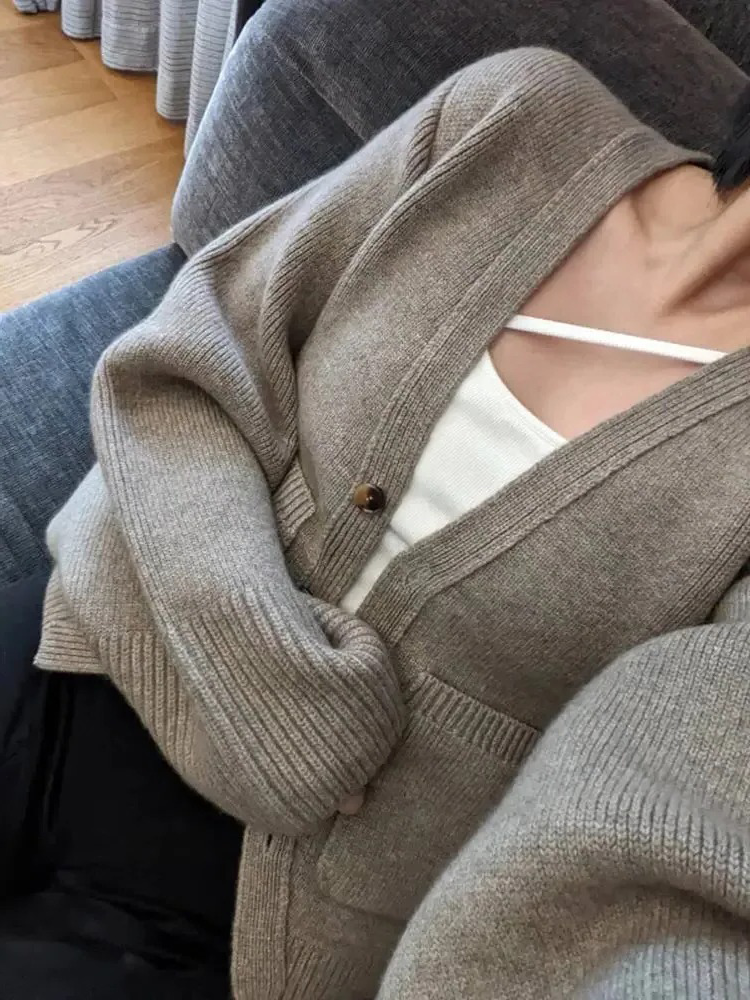 Dam Cardigan Relaxed Fit Mjukt Stickat Tyg med Fickor 6