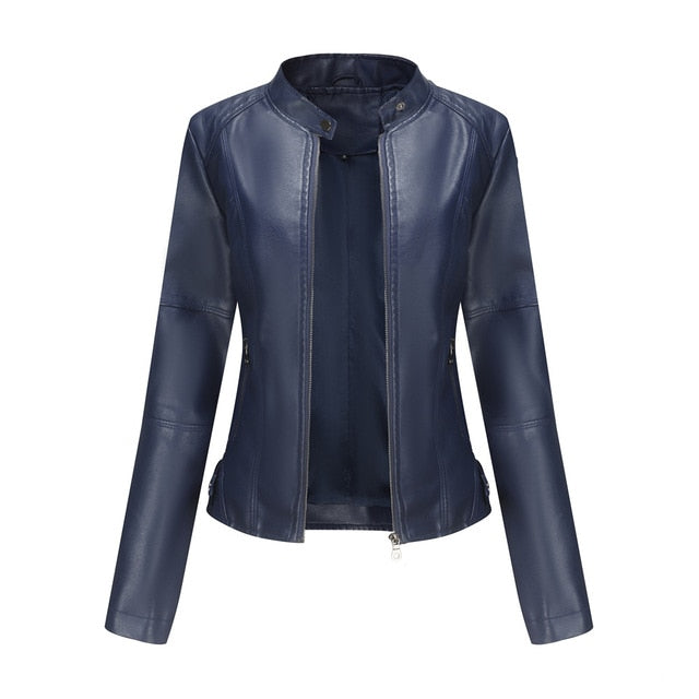 Damjacka Syntetiskt Läder Modern Stil Elegant Jacka för Damer-4
