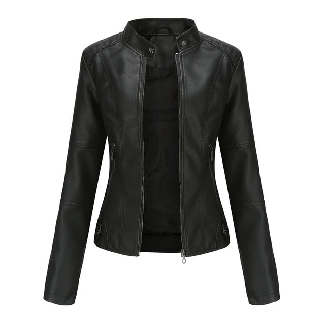 Damjacka Syntetiskt Läder Modern Stil Elegant Jacka för Damer-3
