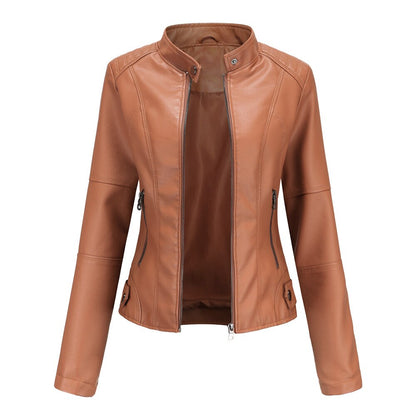 Damjacka Syntetiskt Läder Modern Stil Elegant Jacka för Damer-5