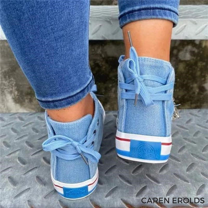 Dam Sneakers Hög Silhuett Denim Gummi-4
