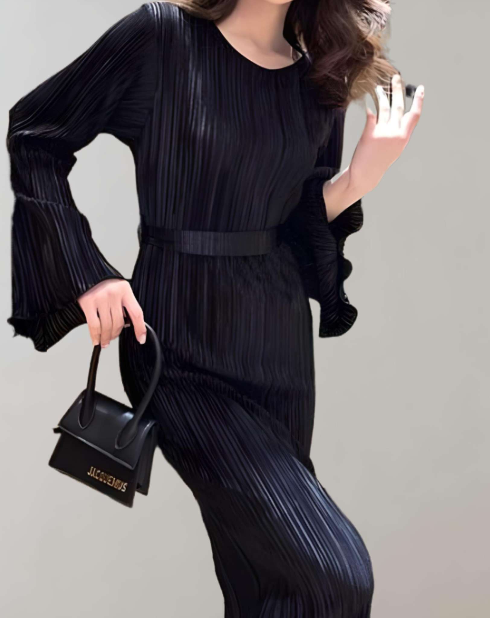 Kvinna Midja Lång Klänning Rynkad Högkvalitativt Tyg-6