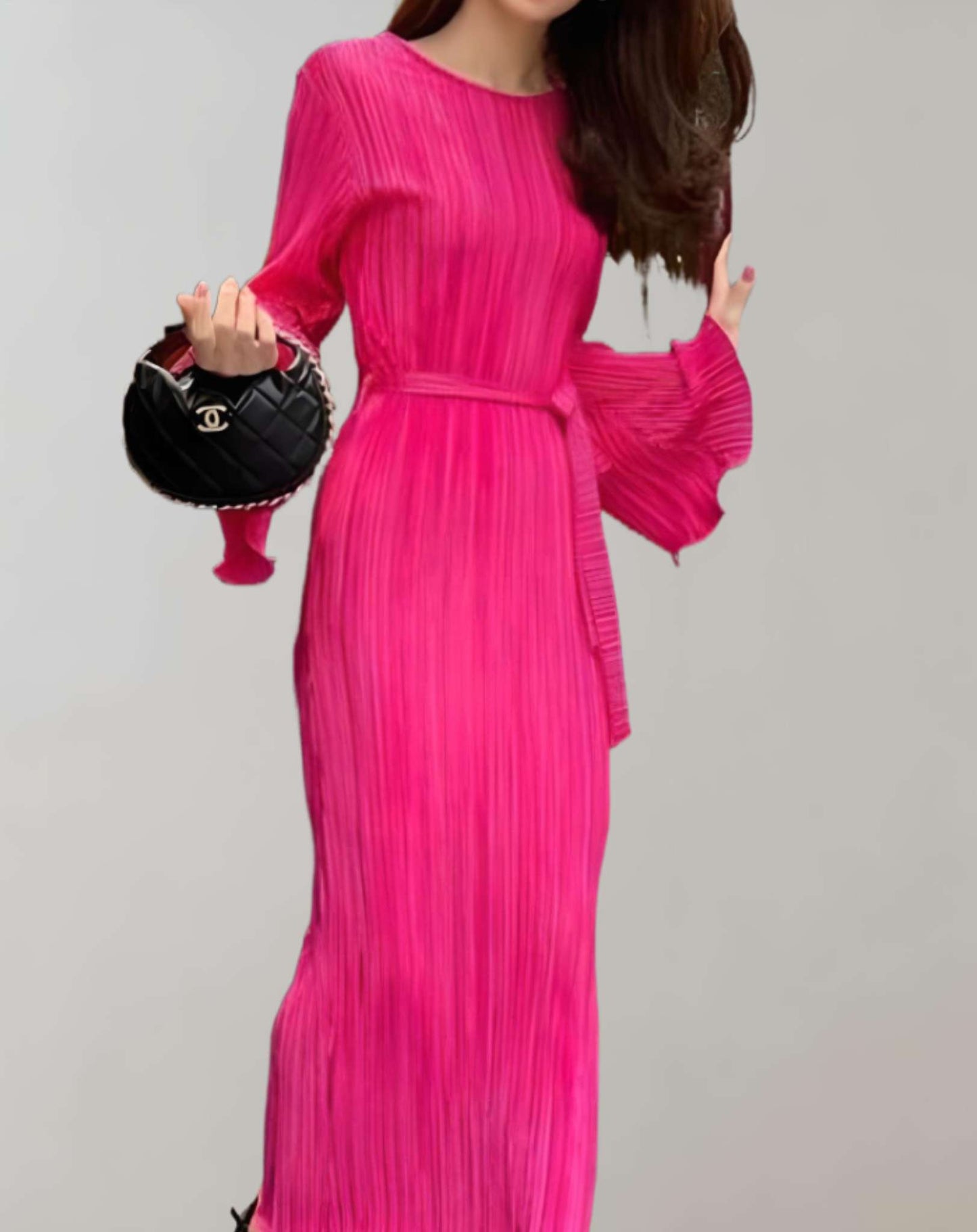 Variant image for Kvinna Midja Lång Klänning Rynkad Högkvalitativt Tyg-1