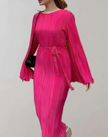 Kvinna Midja Lång Klänning Rynkad Högkvalitativt Tyg-3