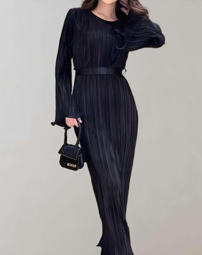 Variant image for Kvinna Midja Lång Klänning Rynkad Högkvalitativt Tyg-2