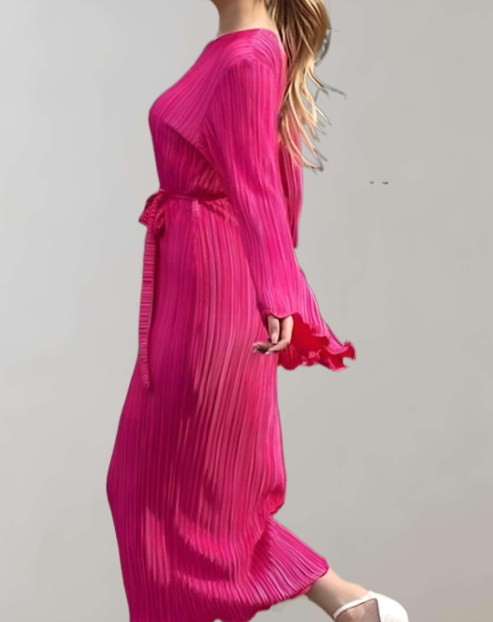 Kvinna Midja Lång Klänning Rynkad Högkvalitativt Tyg-4