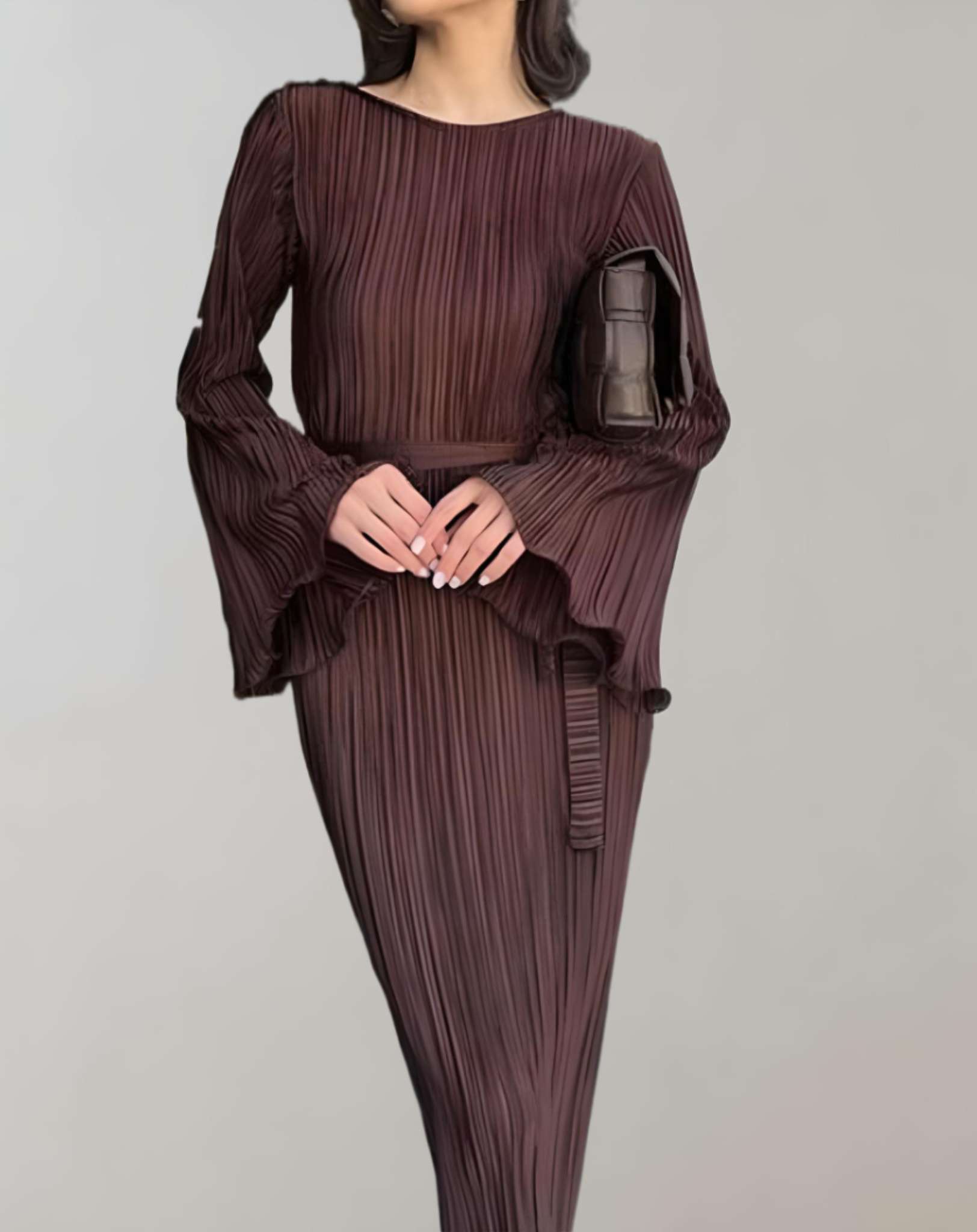 Variant image for Kvinna Midja Lång Klänning Rynkad Högkvalitativt Tyg-3