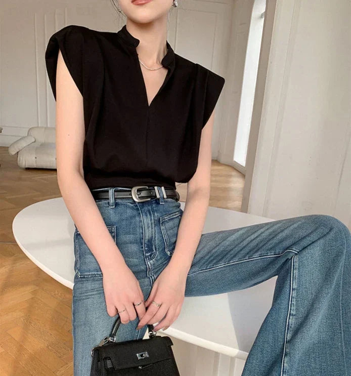 Kvinnors V-hals Topp Lös Passform 100% Bomull-6