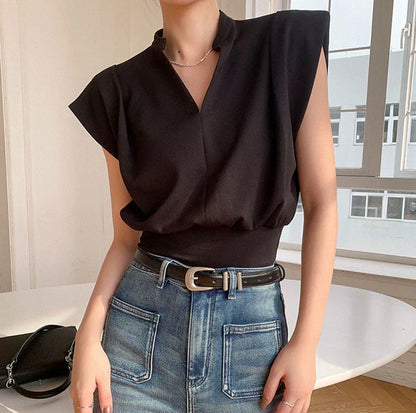 Kvinnors V-hals Topp Lös Passform 100% Bomull-5