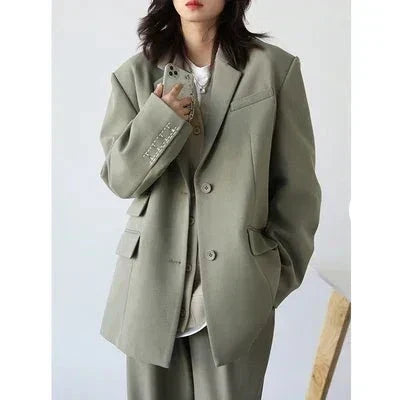 Överdimensionerad Dam Blazer i Polyester och Spandex med Skräddarsydd Passform och Klafffickor – Klassisk Design 6