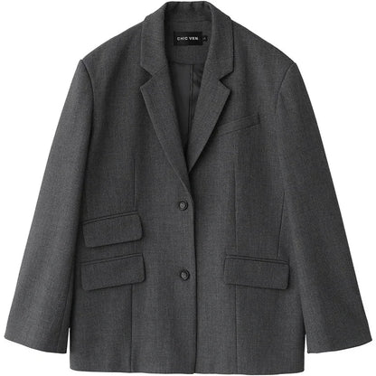 Överdimensionerad Dam Blazer i Polyester och Spandex med Skräddarsydd Passform och Klafffickor – Klassisk Design 3