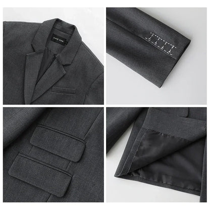 Överdimensionerad Dam Blazer i Polyester och Spandex med Skräddarsydd Passform och Klafffickor – Klassisk Design 2