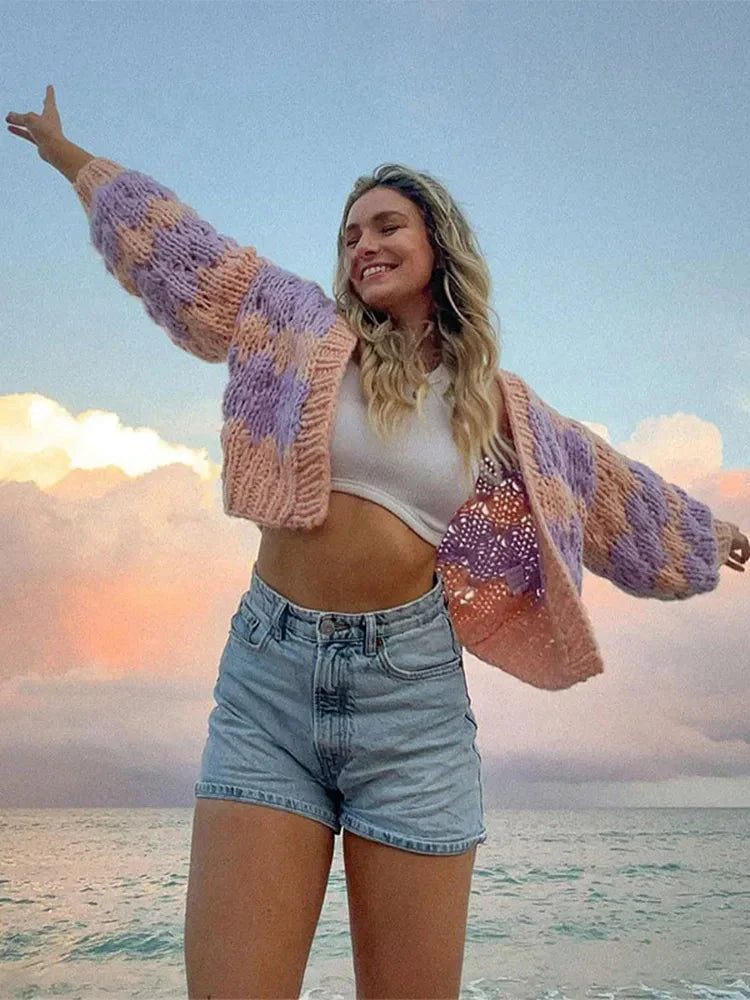 Lång Kofta Dam Öppen Stickad Mjuk Akrylblandning 5