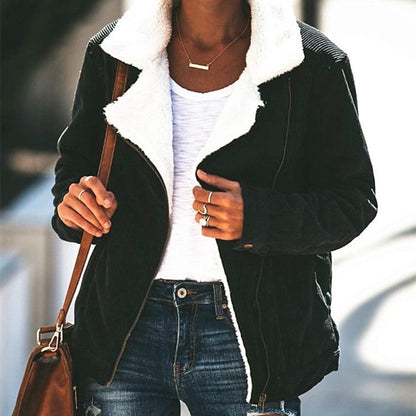 Dam Sladdjacka Sherpa-foder Ribbad Detalj-5