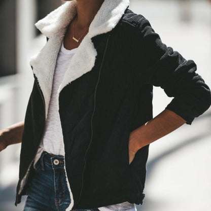 Dam Sladdjacka Sherpa-foder Ribbad Detalj-6