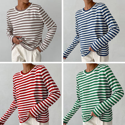 Kvinnors Randig Tröja Avslappnad Passform Stickad Textil-4