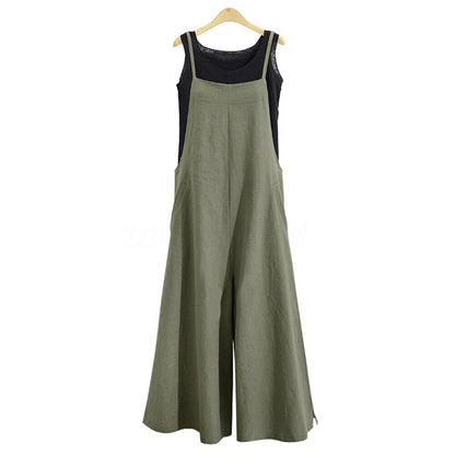 Dam Jumpsuit Avslappnad Dungarees 100% Bomull Bredbenad-1