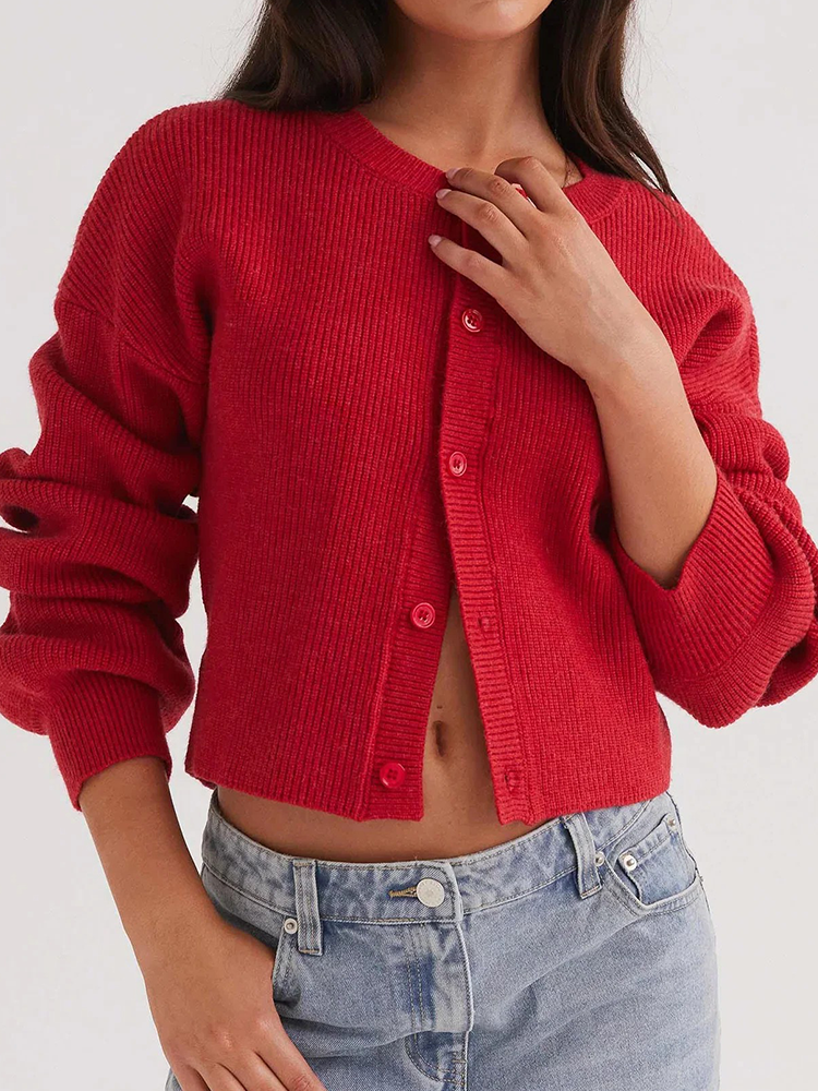 Lång Kofta Dam Knappstängning Mjuk Stickad Design-2