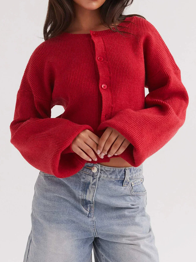 Variant image for Lång Kofta Dam Knappstängning Mjuk Stickad Design-1