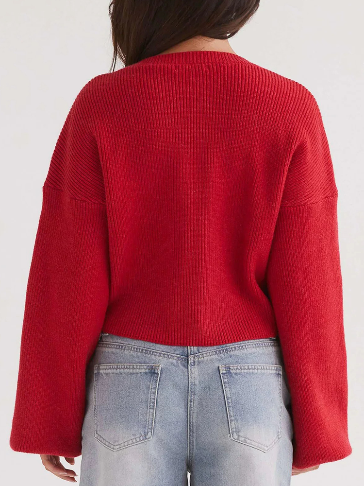 Lång Kofta Dam Knappstängning Mjuk Stickad Design-4