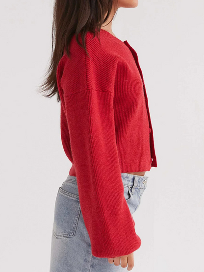 Lång Kofta Dam Knappstängning Mjuk Stickad Design-3