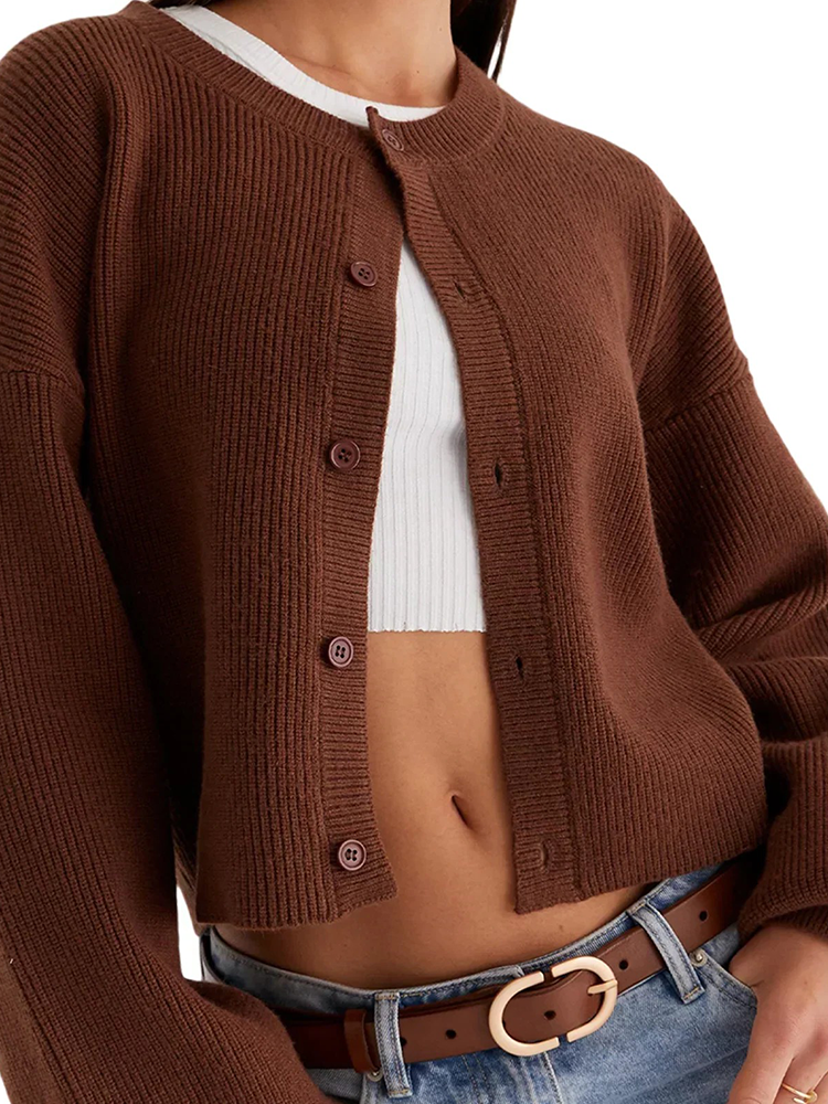 Variant image for Lång Kofta Dam Knappstängning Mjuk Stickad Design-16