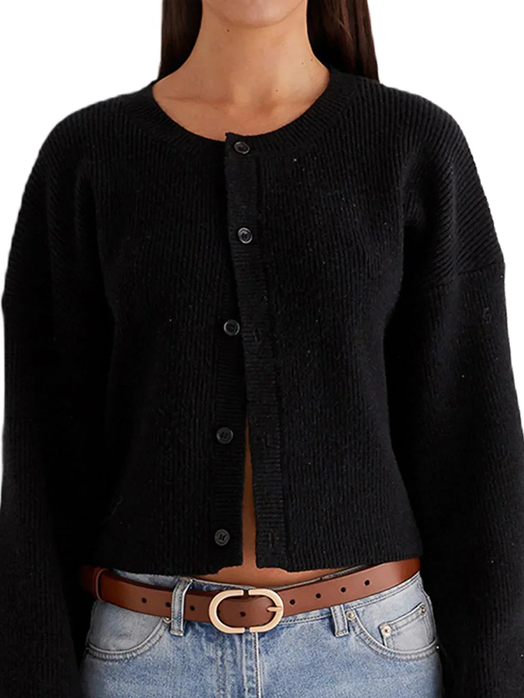 Variant image for Lång Kofta Dam Knappstängning Mjuk Stickad Design-13