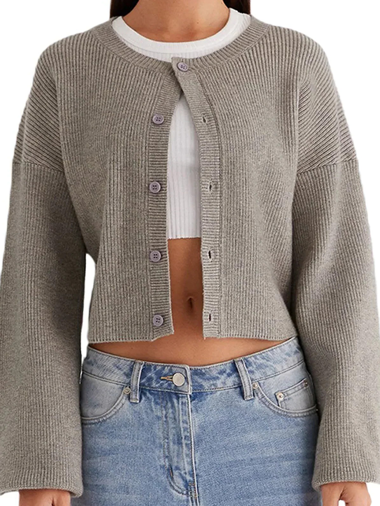 Variant image for Lång Kofta Dam Knappstängning Mjuk Stickad Design-7