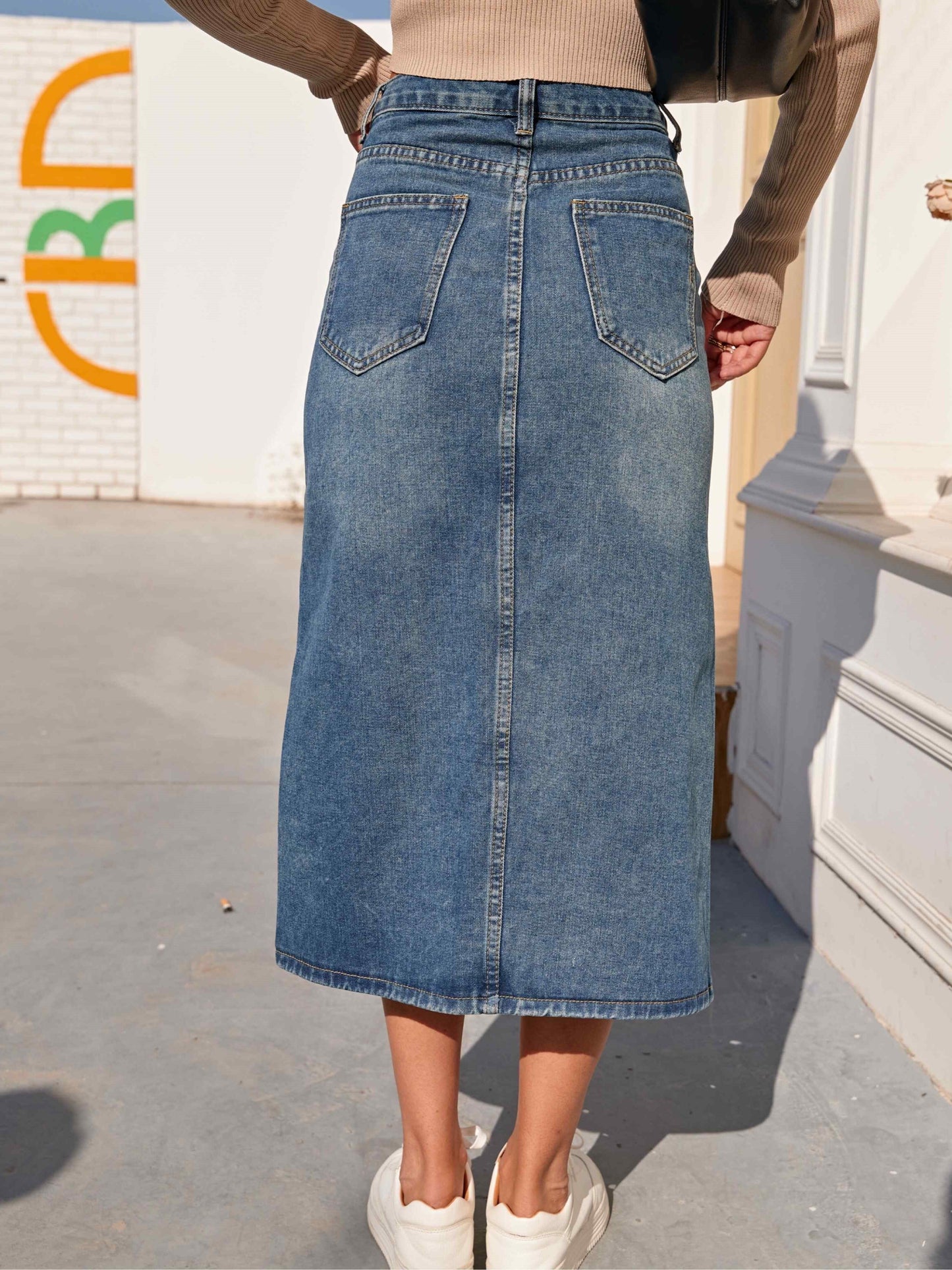 Dam Kjol Klassisk Hög Midja Tidlös Polyester Viskos Elastan-5